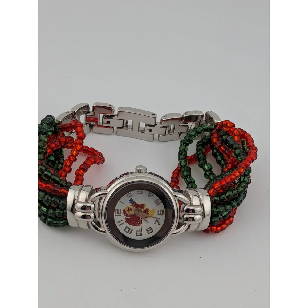 Geneva Santa Claus Beaded Band Watch Women‎ 24mm Case- New Battery